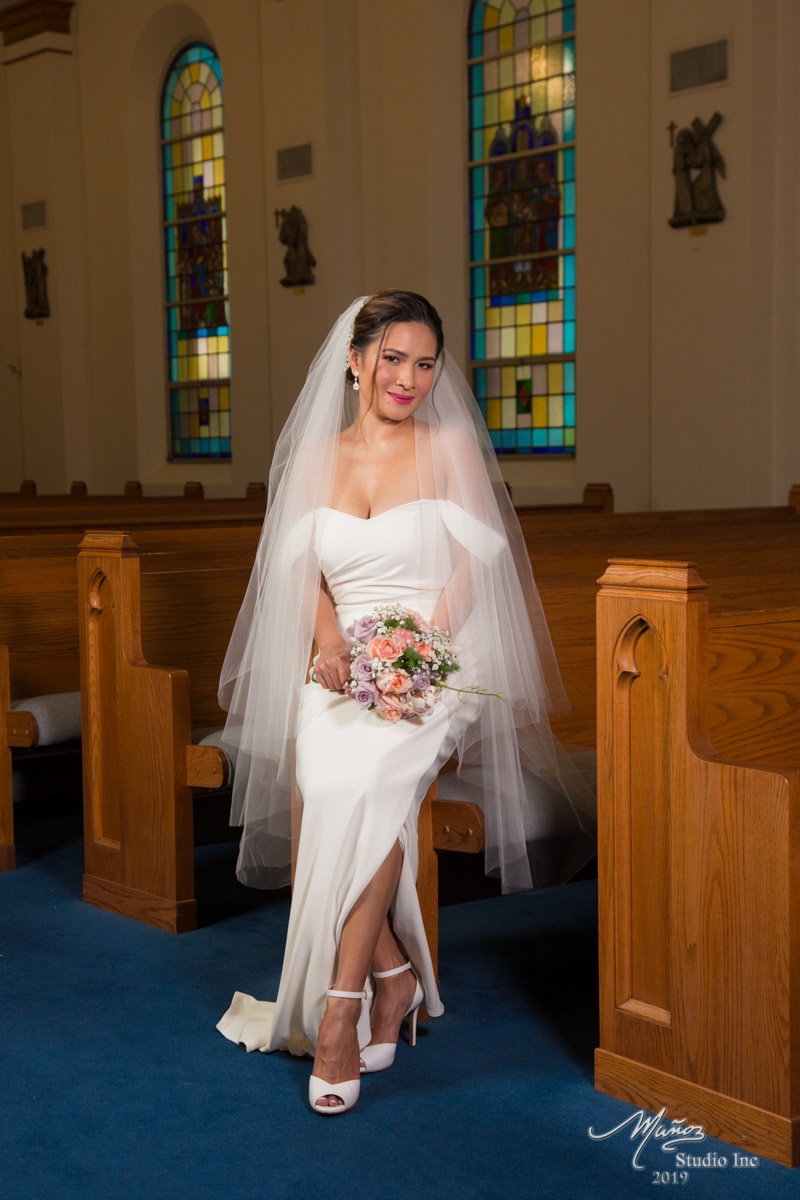 Bride in church wedding gown