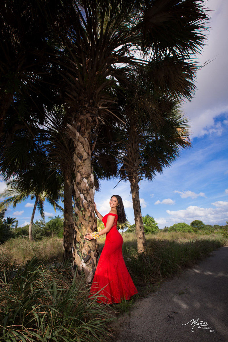Red prom dress portrait